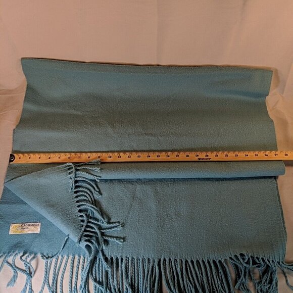 Royal Rossi 100% Cashmere Scarf Blue Rectangle Fringe 28x78" Neck Head Wrap - Picture 5 of 7